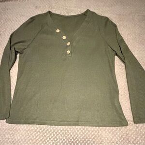 SHEIN Olive Textured vneck Knit Top